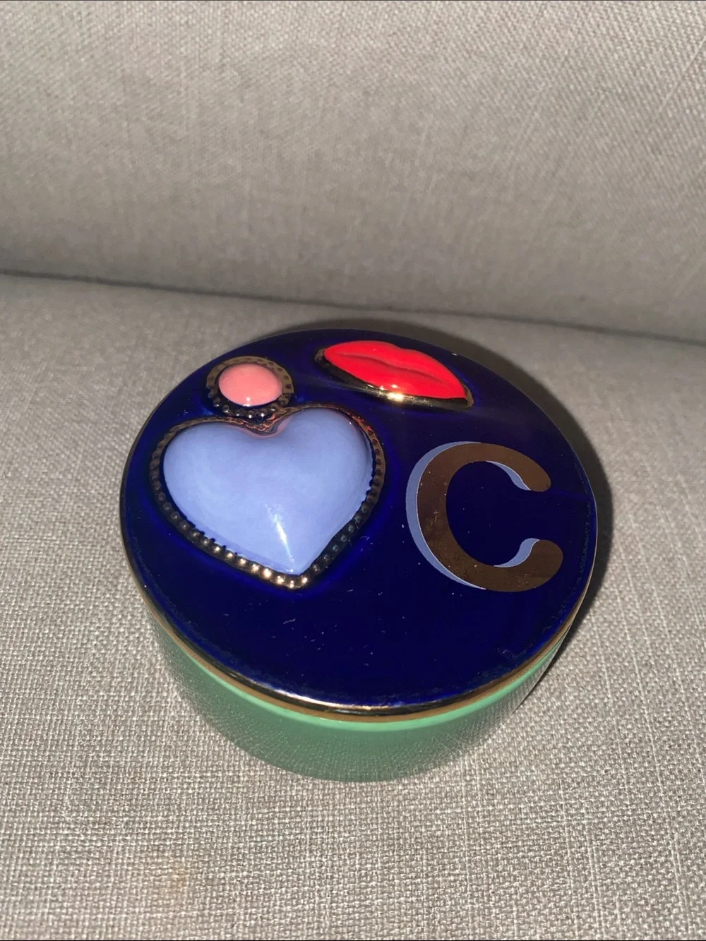 Anthropologie Trinket dish box letter initial C Lips Heart